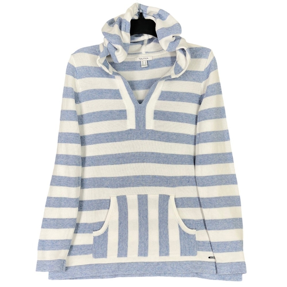 Nautica Hoodie Sweater Size‎ S Blue White Nautical Peppy Coastal Beachy Yacht